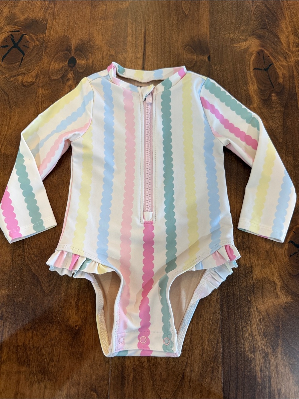 Old Navy Pastel Stripe Long-Sleeve Ruffle One-Piece - Pink, Blue, Green, Yellow